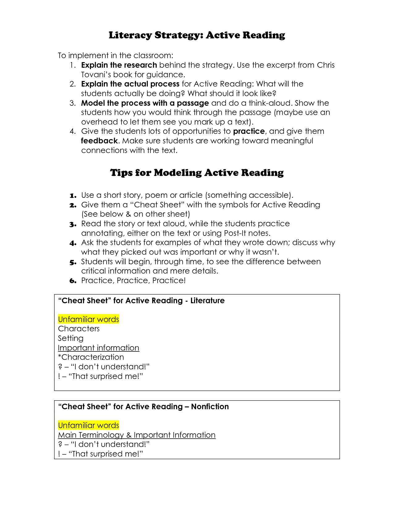 Annotation Symbols Active Reading Strategies