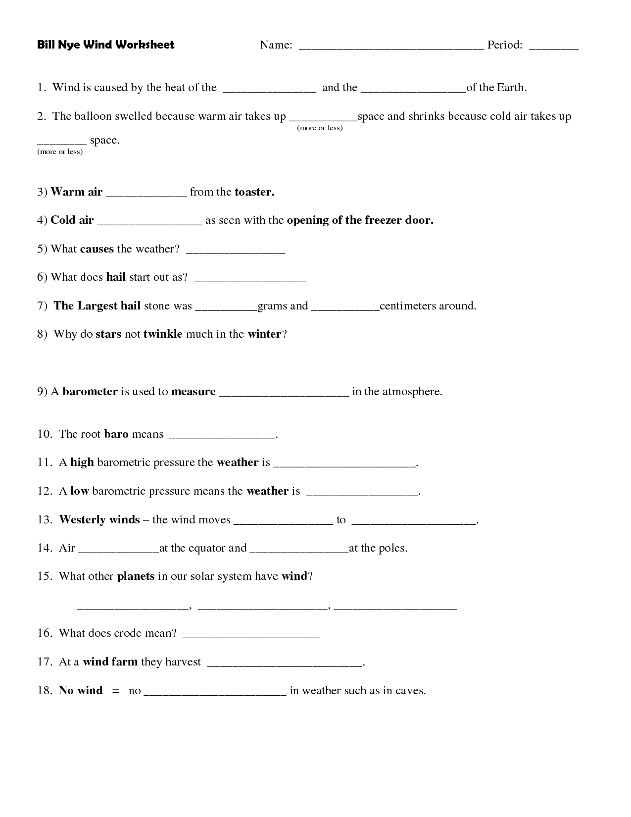 Bill Nye Atmosphere Worksheet