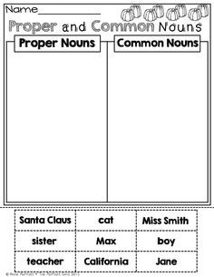 Common Proper Nouns Cut and Paste Worksheets