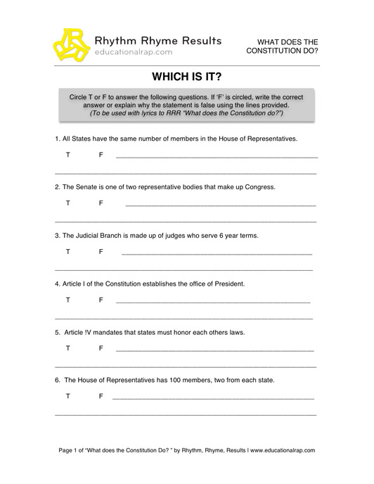 Constitution Worksheet Answers