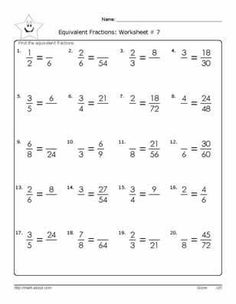 Equivalent Fractions Worksheets 4th Grade