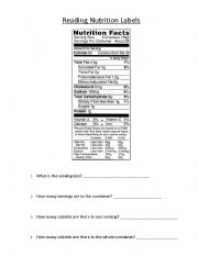 Food Nutrition Labels Worksheet