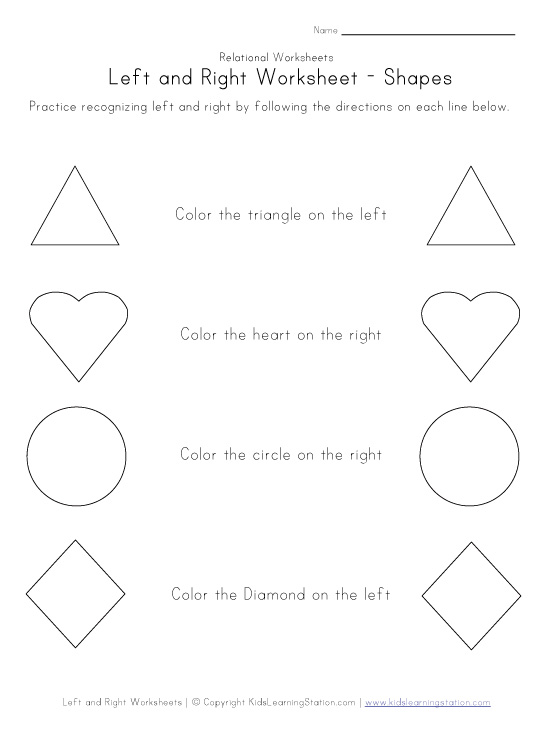 Learning Left and Right Worksheets