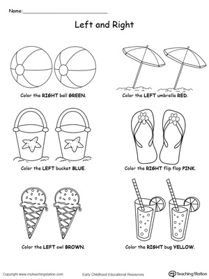 Left and Right Worksheets Kindergarten