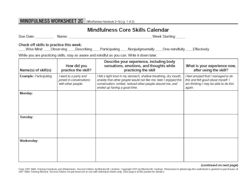 Marsha Linehan DBT Mindfulness Worksheets