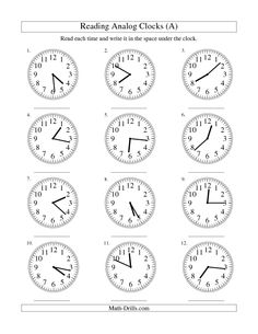 Reading Analog Clock Worksheets