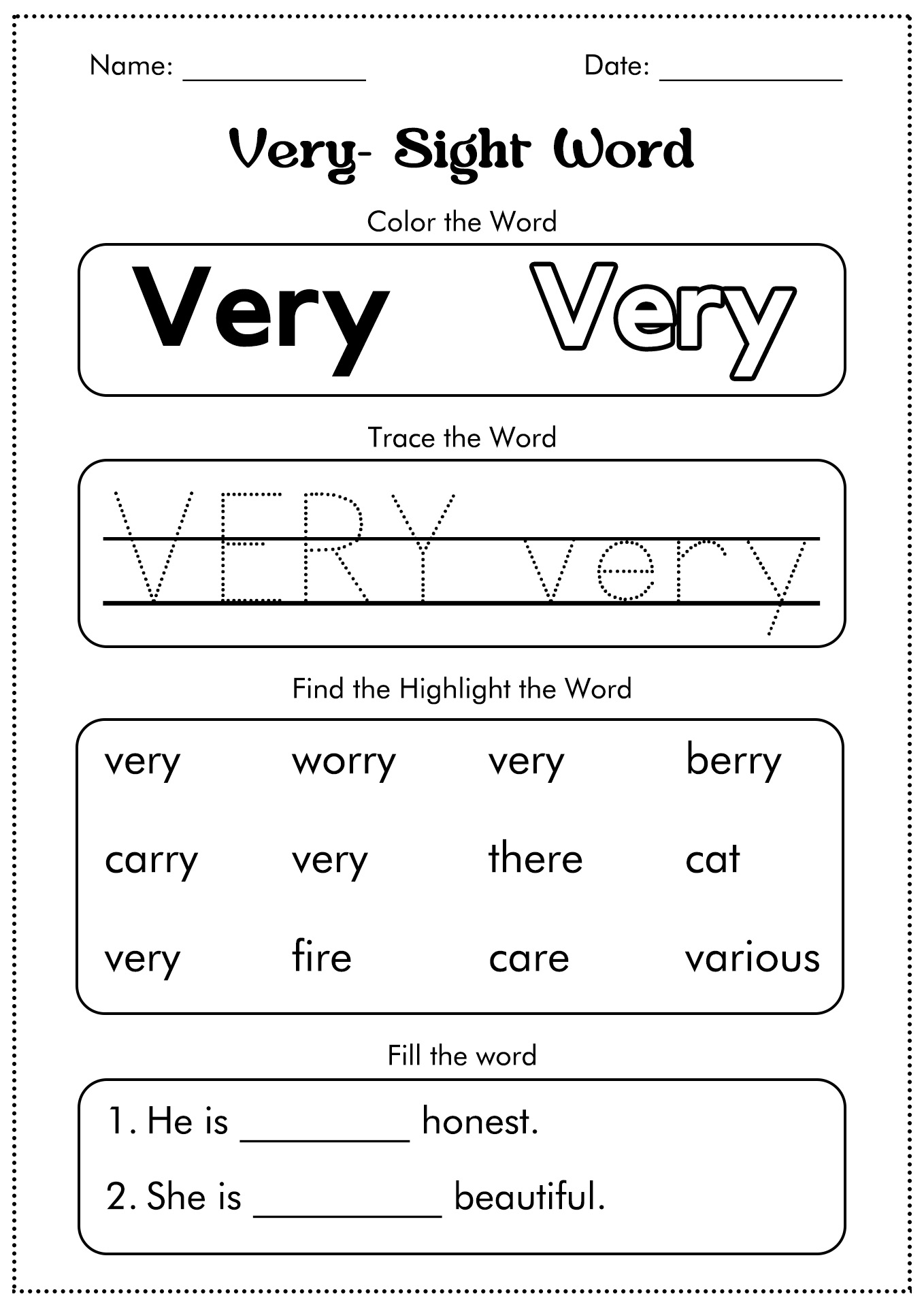 Sight Words For Grade 1 Worksheet