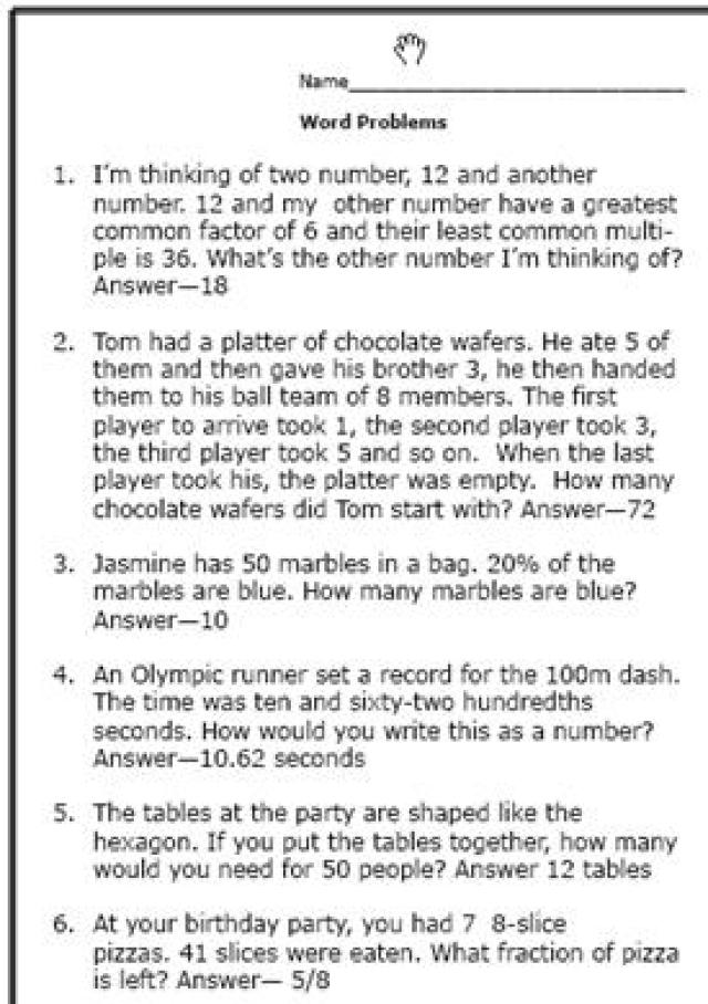 6th Grade Math Word Problems