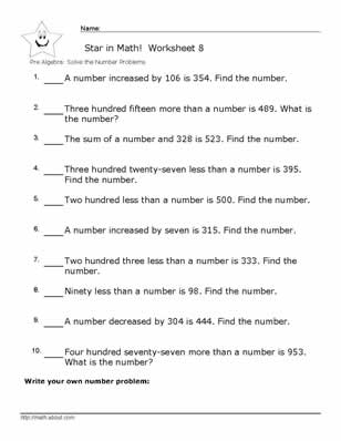 8th Grade Pre-Algebra Math Worksheets