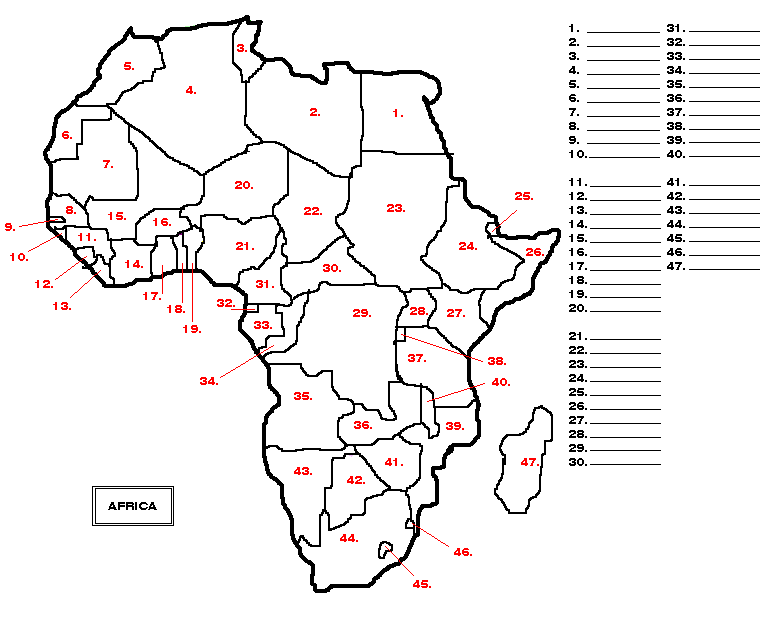10 Africa Map Worksheet