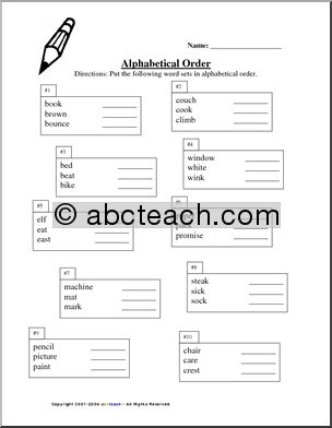 Alphabetical Order Worksheets 3rd Grade