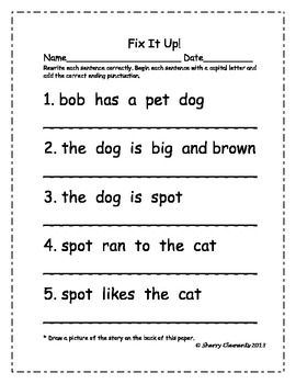 Capital Letter and Ending a Sentence Worksheet