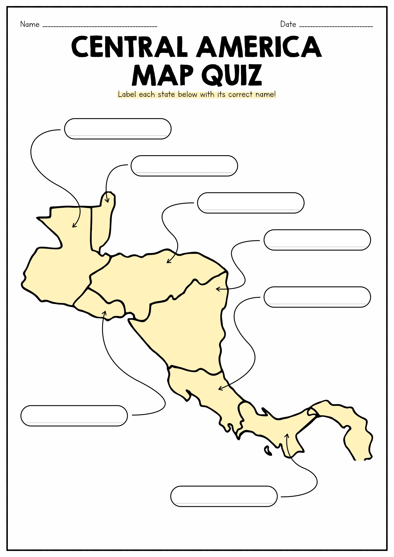 Central America Blank Map to Label