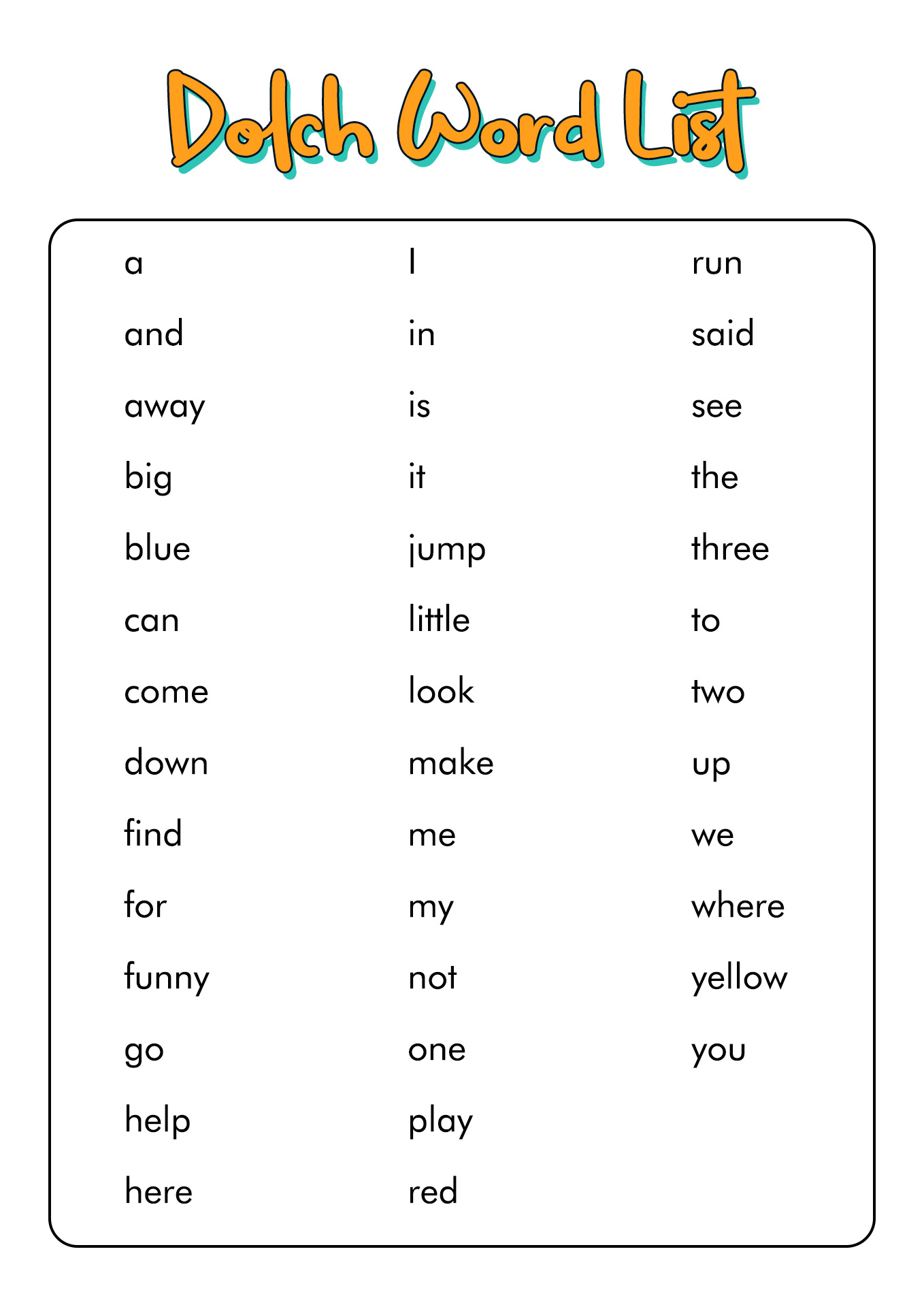 Basic Sight Word List