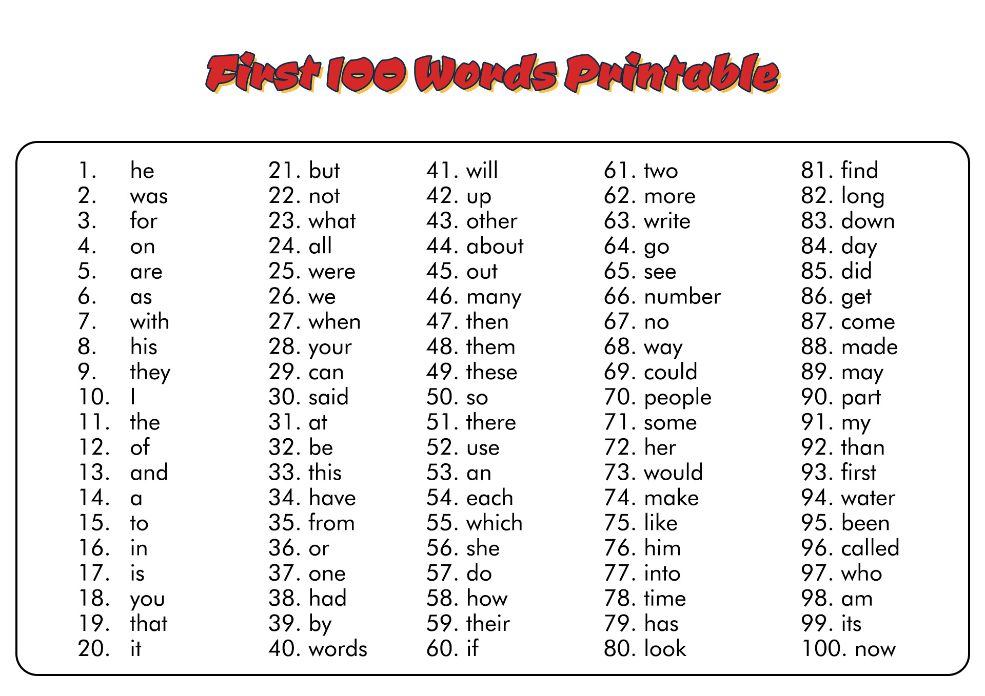 15 First 100 Sight Words Printable Worksheets Worksheeto