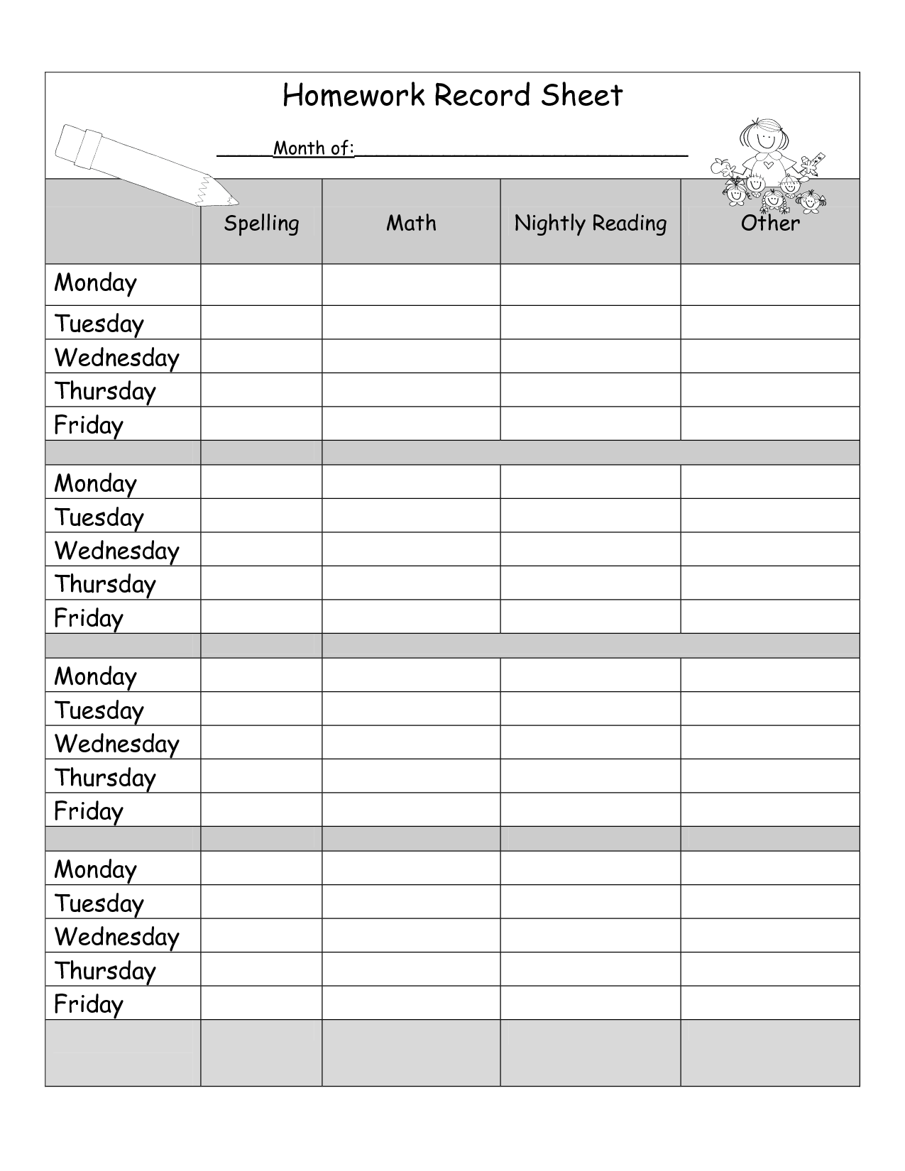 homework assignment sheet template