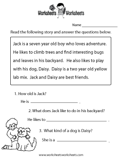 Free Reading Comprehension Worksheets