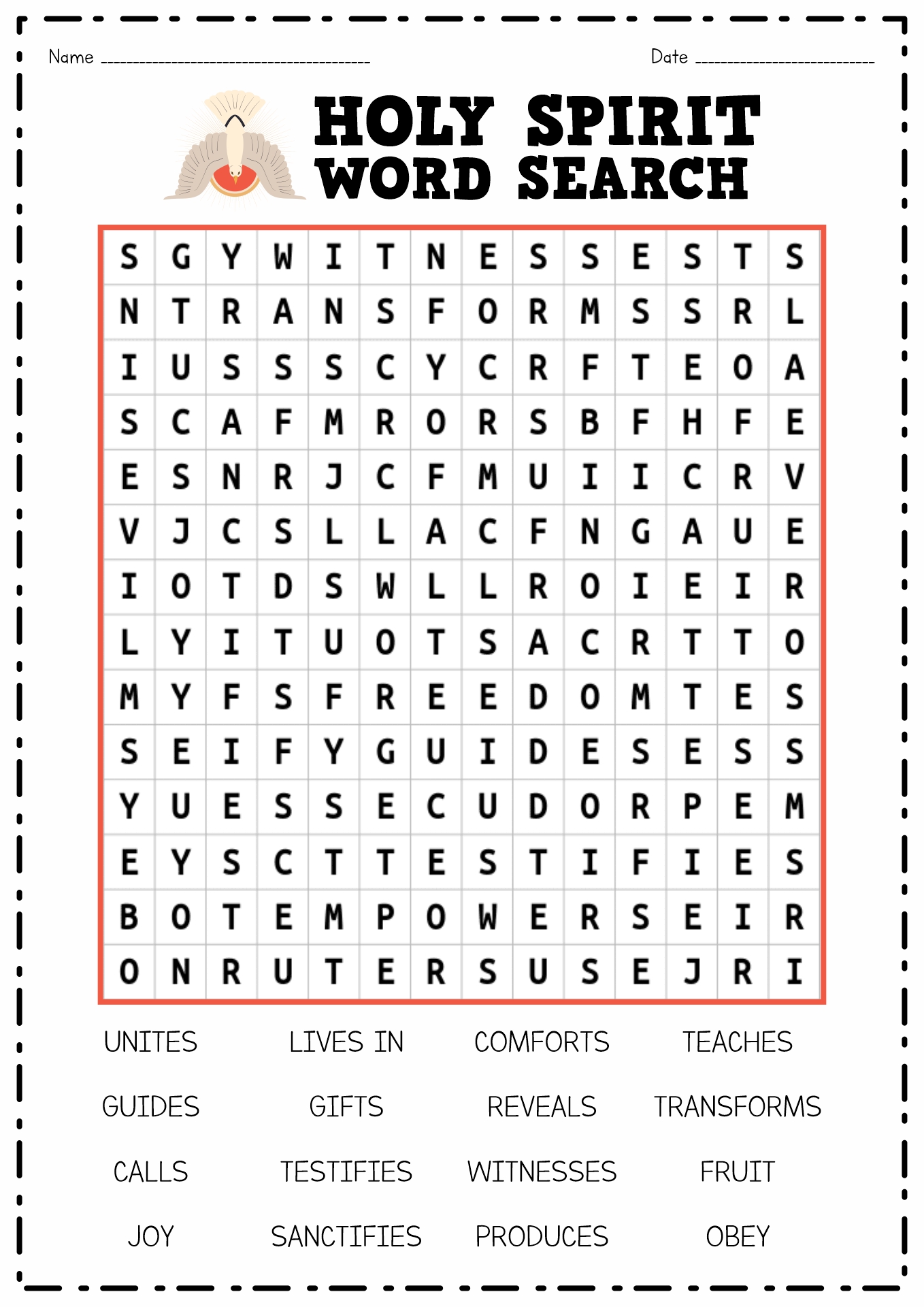 Holy Spirit Bible Word Search Puzzles Printable