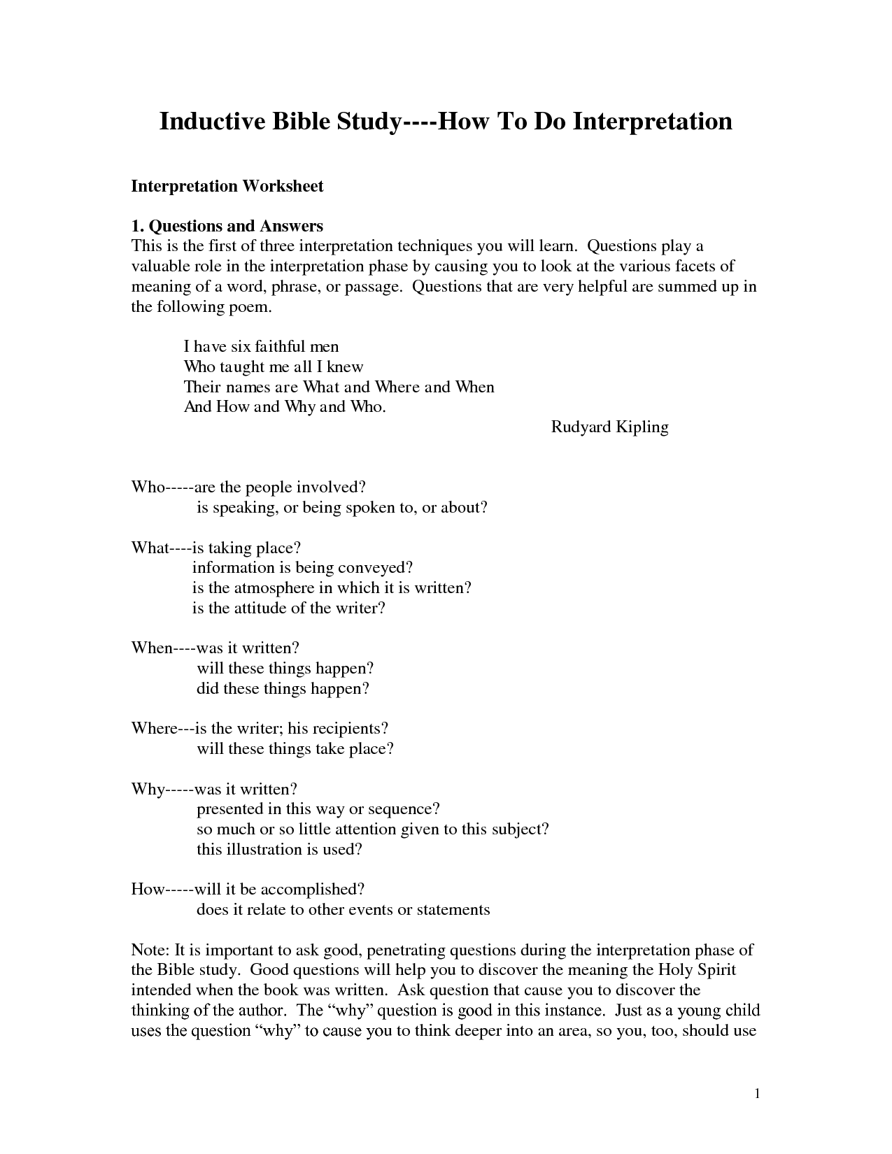 Inductive Bible Study Worksheet