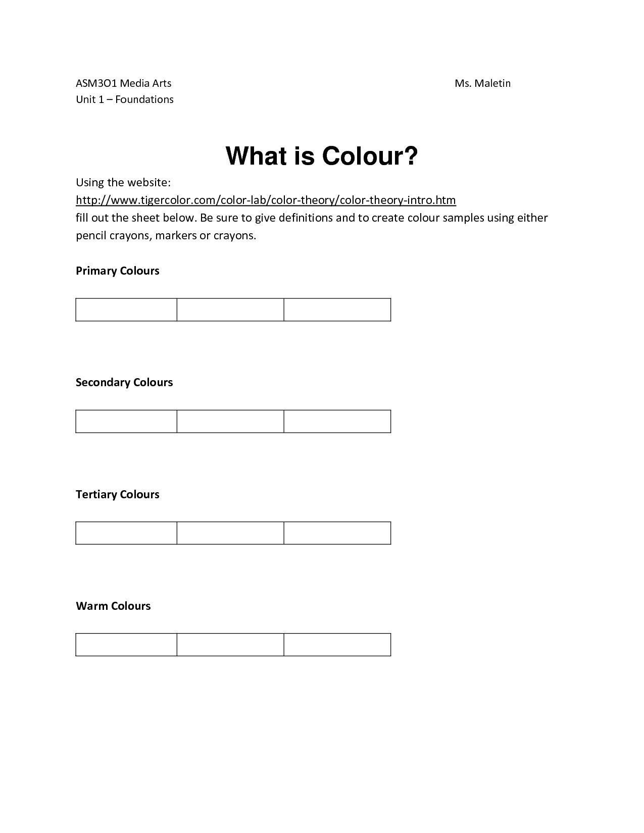 Monochromatic Color Worksheet