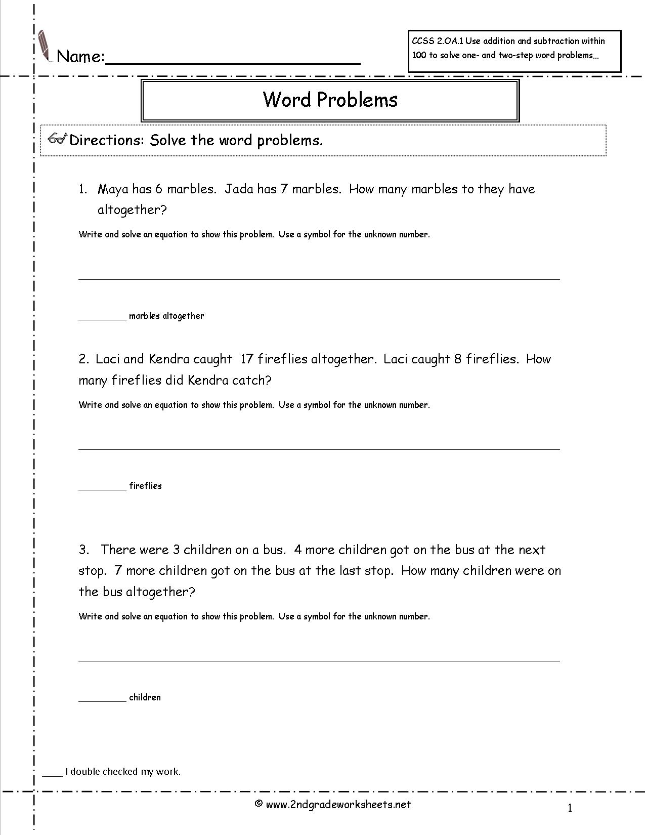 2nd Grade Math Word Problems Worksheets