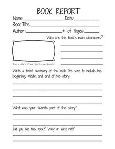 4th Grade Book Report Template for Students