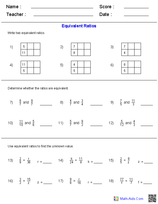 7th Grade Equivalent Ratios Worksheet