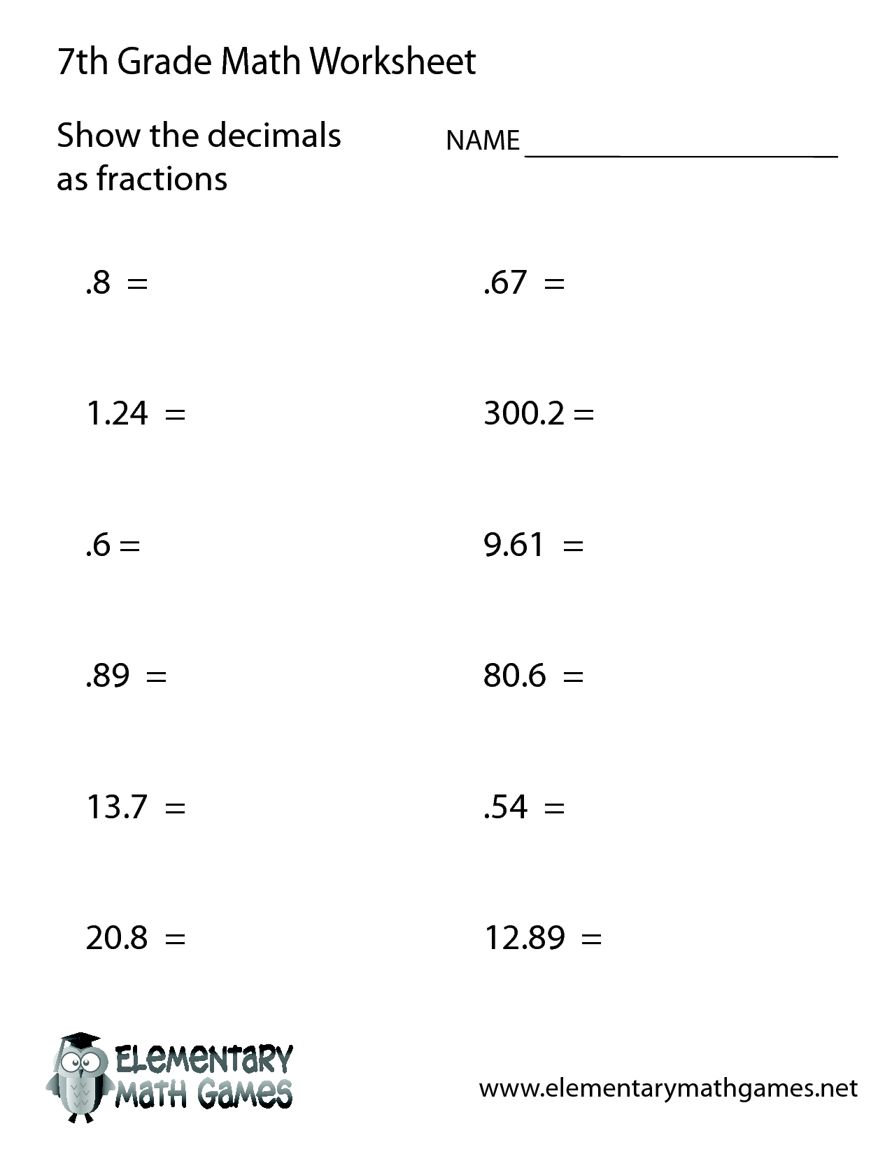 7th Grade Math Worksheets