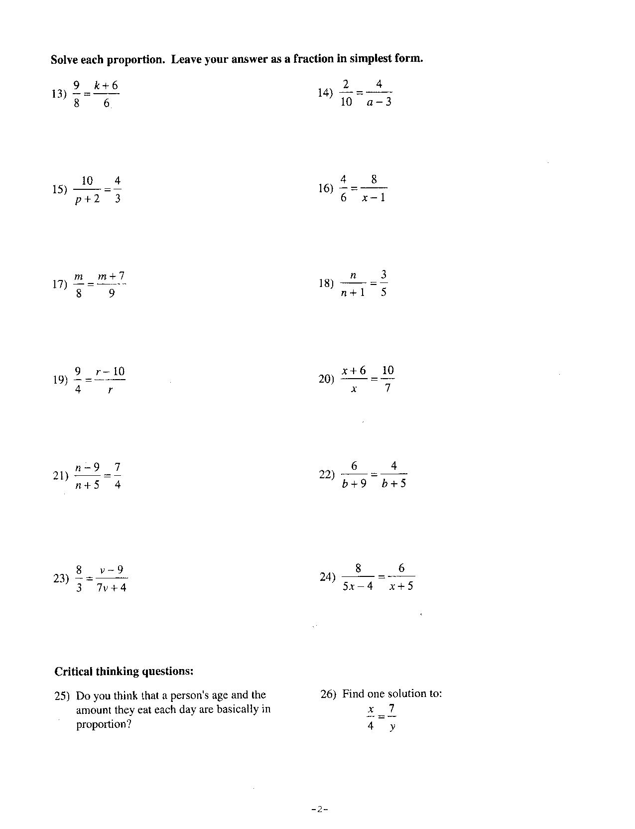 7th Grade Proportions Worksheet Answers