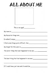 All About Me Worksheets Printables