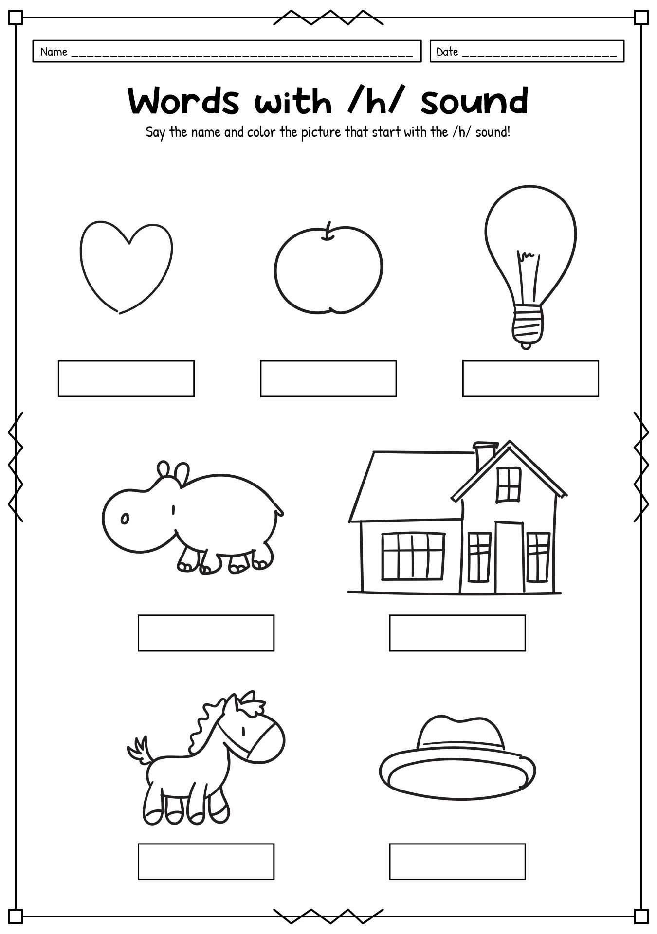 Beginning Sound Worksheets Letter H