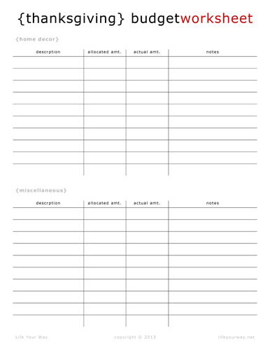 Budget Worksheet Printable