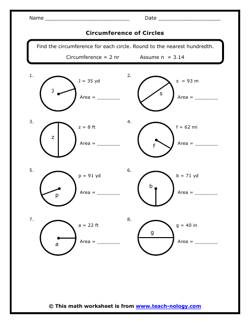 Circle Circumference Worksheets
