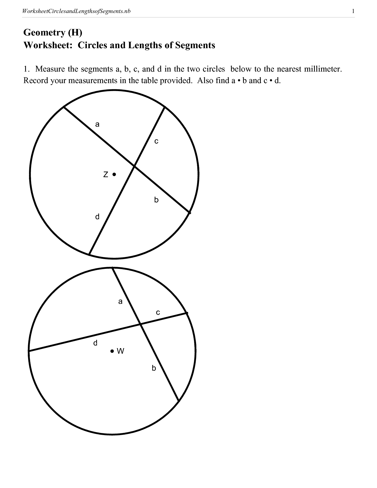Circle Segments Worksheet Geometry
