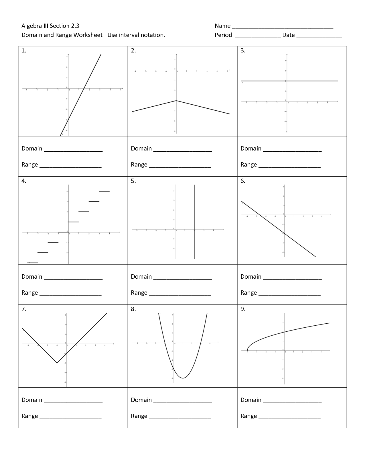 9 Domain Range Graph Worksheet Worksheeto