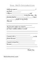 Free Self Introduction Worksheet ESL