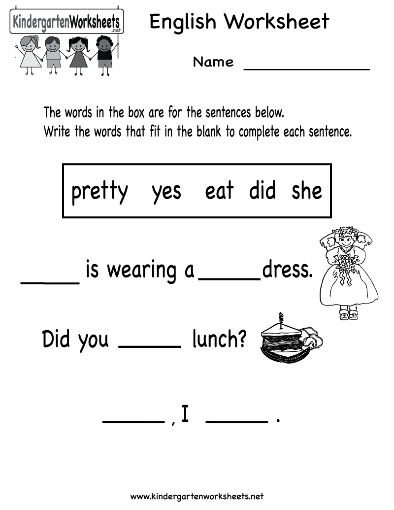 Kindergarten English Worksheets Free