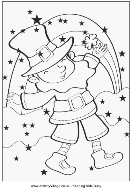 Leprechaun and Rainbow Coloring Pages