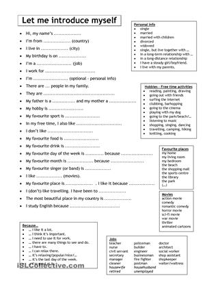 Let Me Introduce My Self Worksheet