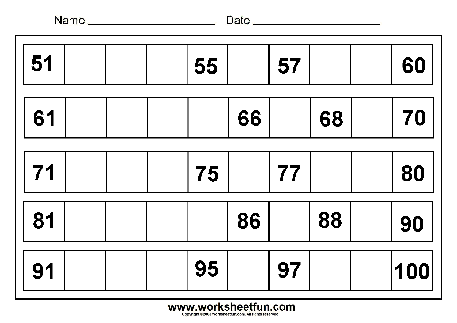 Missing Numbers 1 100 Worksheet