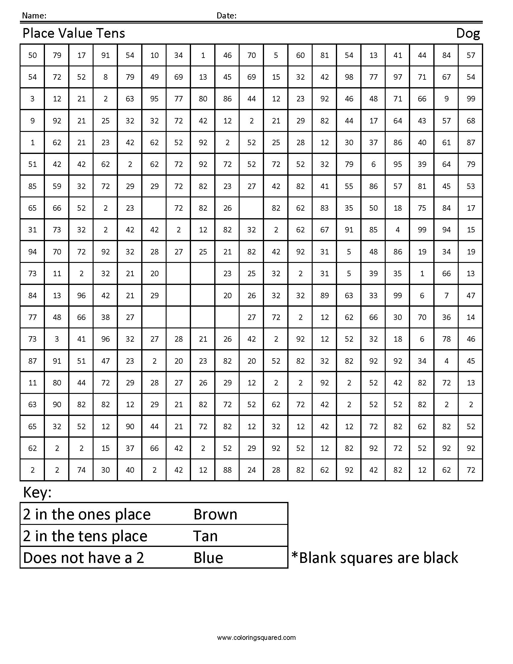 Place Value First Grade Math Coloring