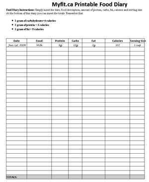 Printable Food Log