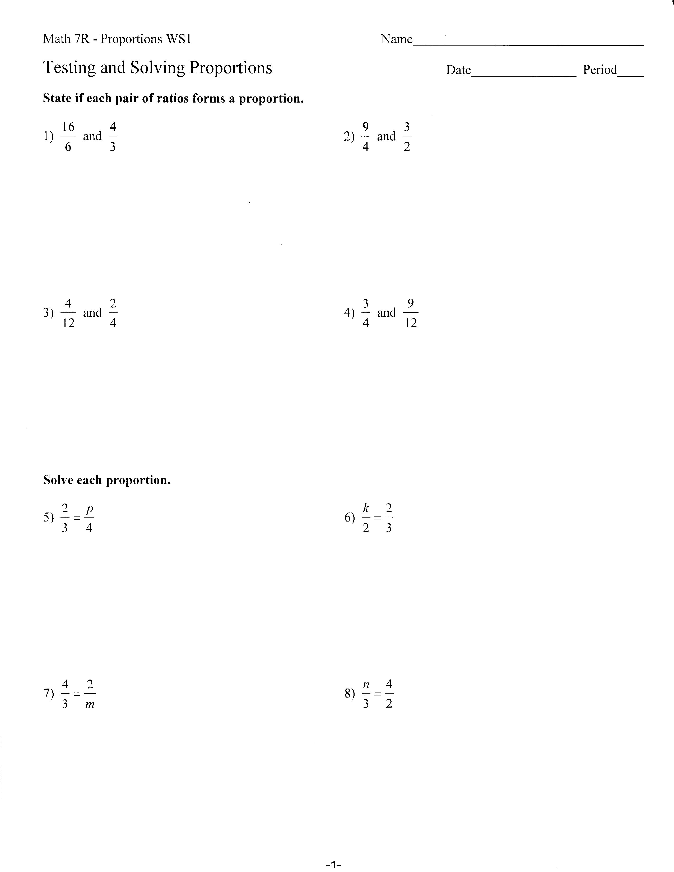 Solving Proportions Worksheet