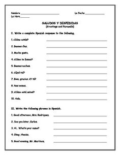 Spanish Greetings and Farewells Worksheet