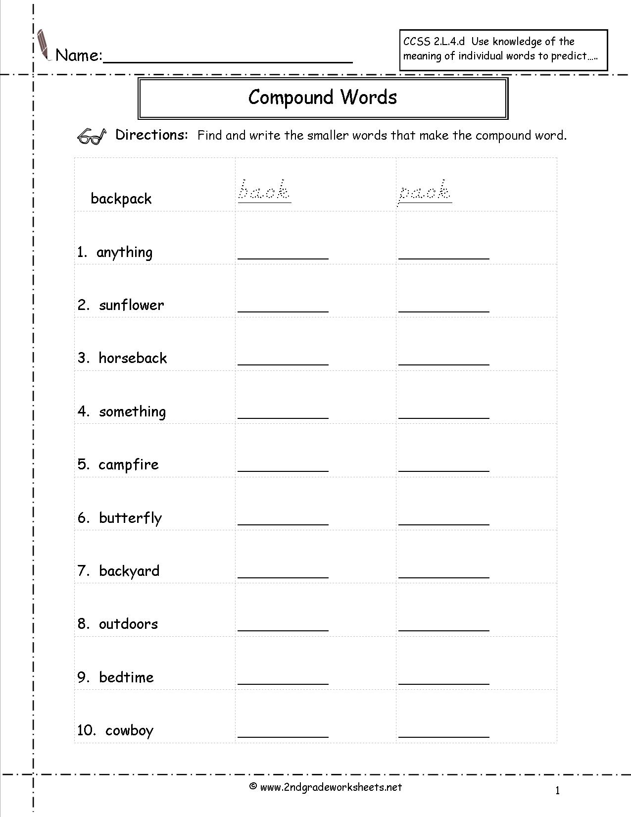 2nd Grade Compound Words Worksheets