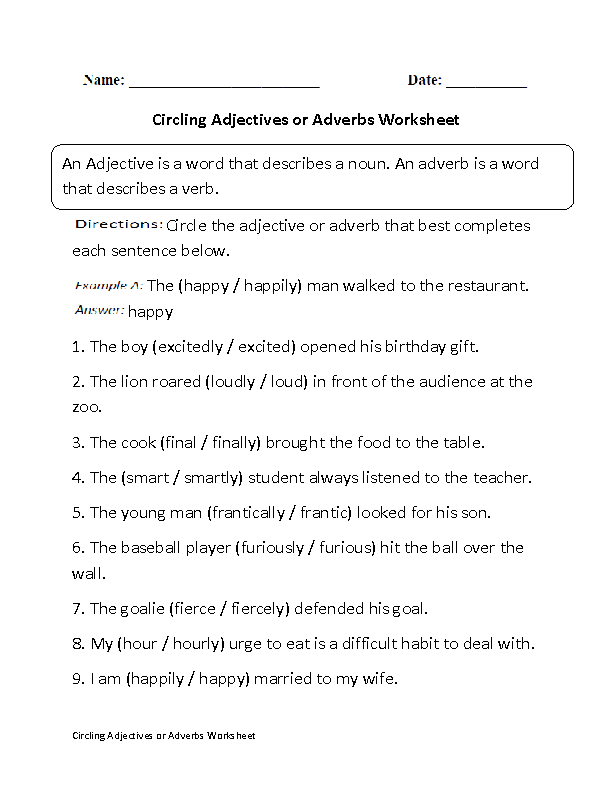 Adjectives and Adverbs Worksheets