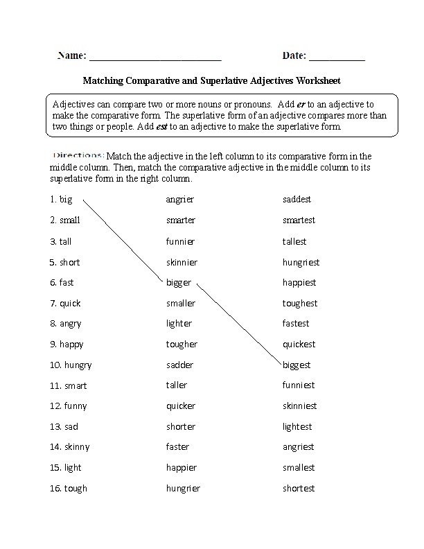 Adjectives Comparative Superlative Worksheet