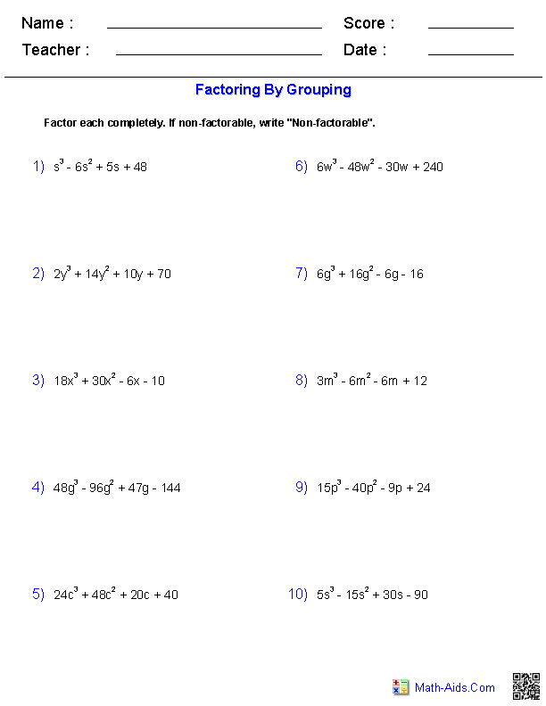 Algebra 2 Factoring Polynomials Worksheet 1