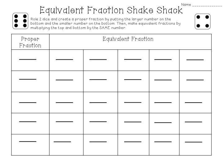 Equivalent Fraction Dice Game