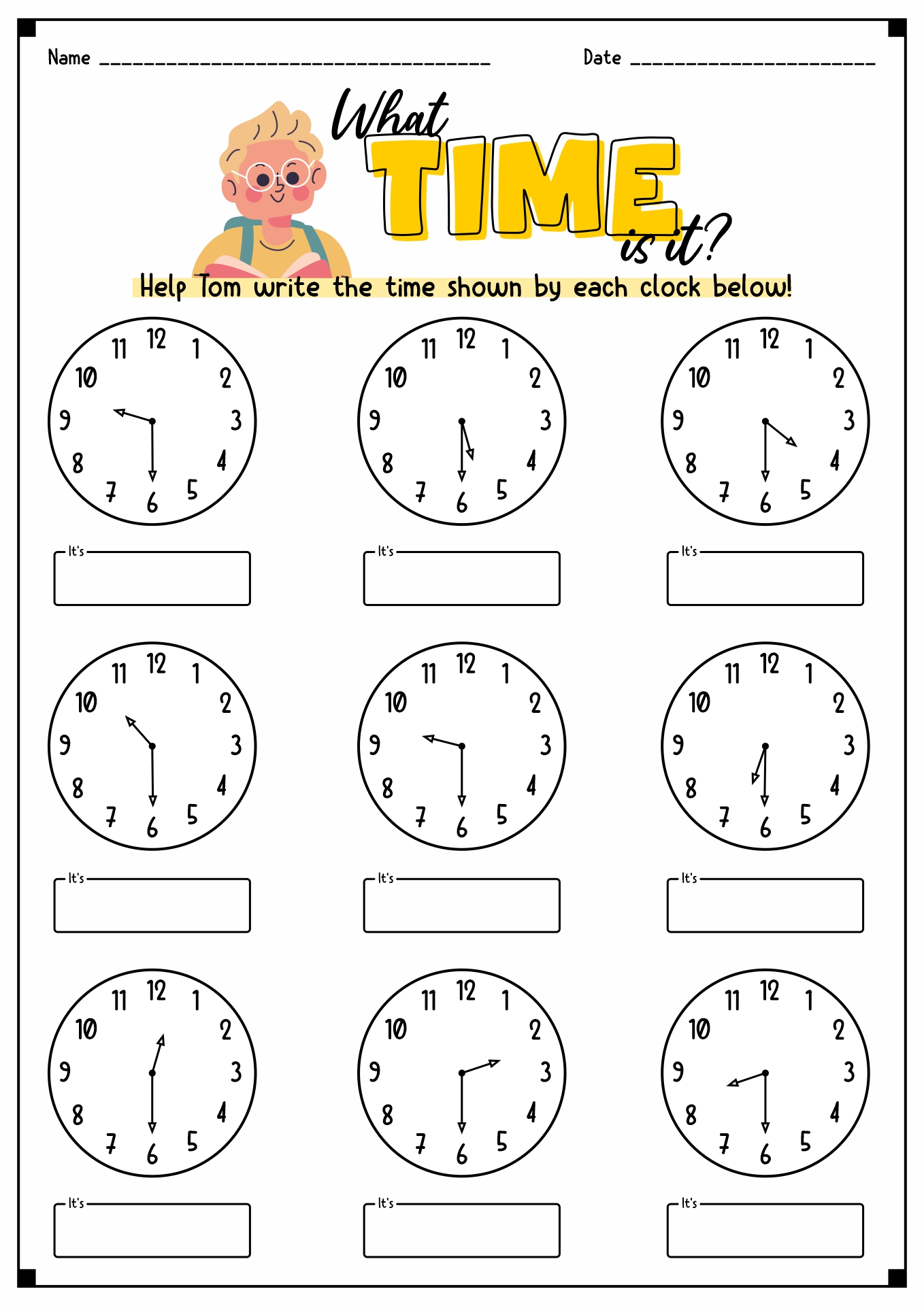 Half Past Telling Time Worksheets